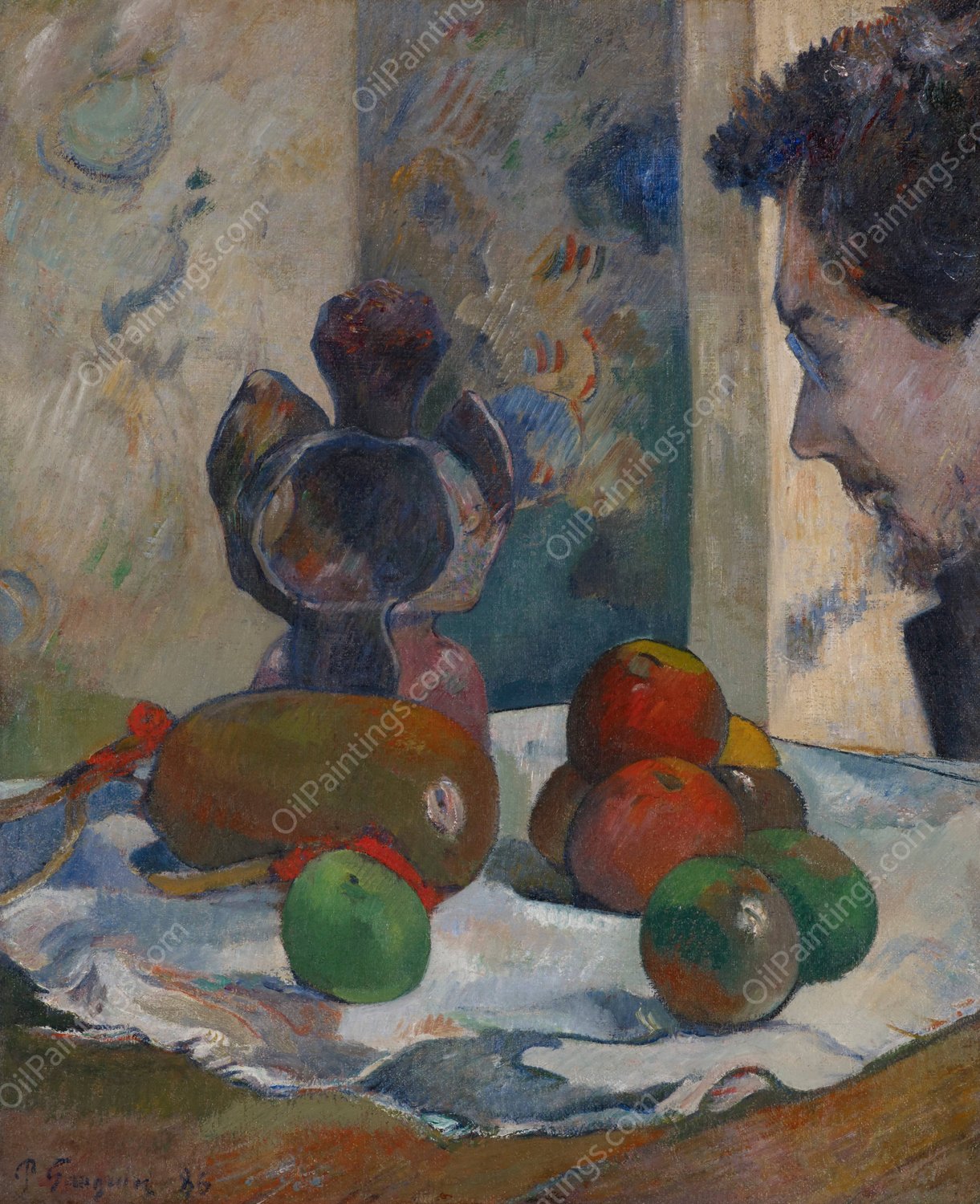 Still Life with Profile of Laval  by Paul Gauguin - Hand-Painted Oil Painting Reproduction