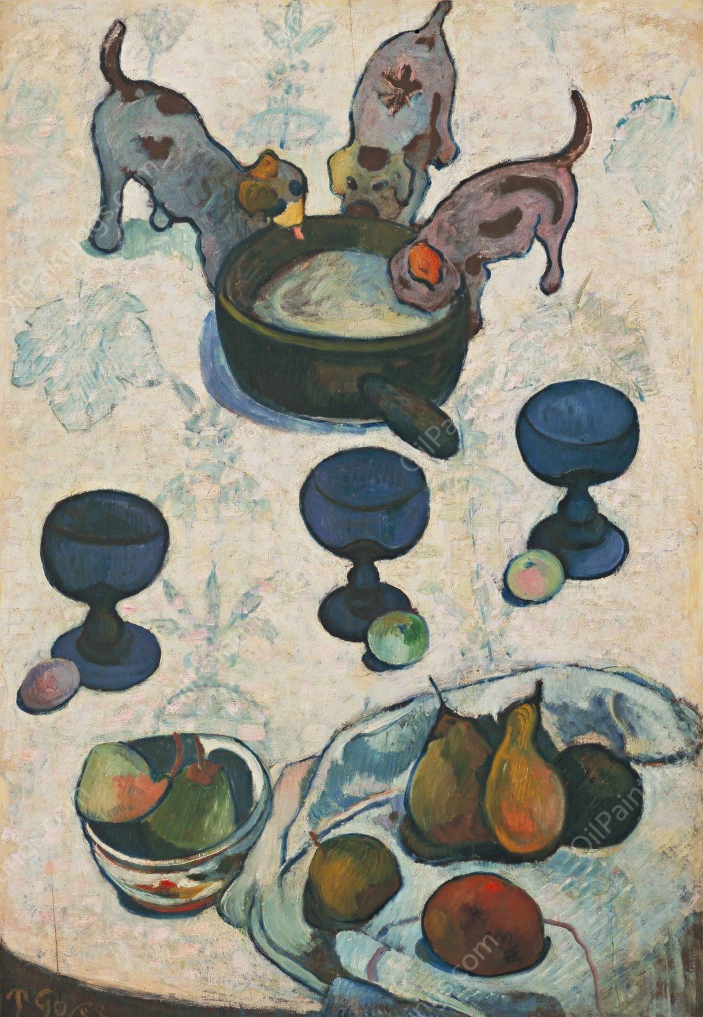 Still Life with Three Puppies  by Paul Gauguin - Hand-Painted Oil Painting Reproduction