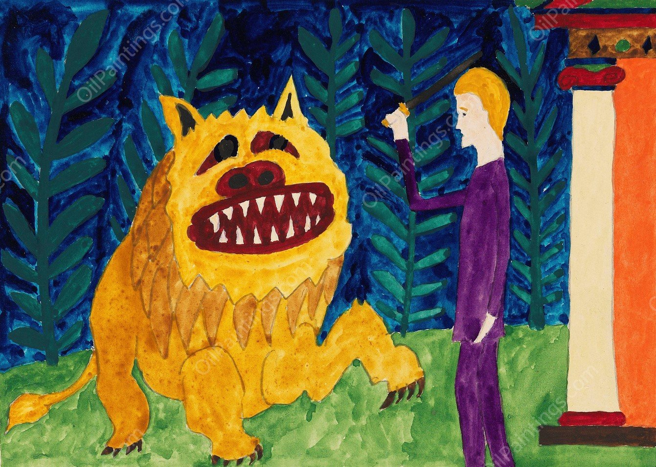 Herkules und der Nemeische LOwe  by Paul Goesch - Hand-Painted Oil Painting Reproduction