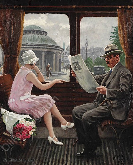 In the Train Compartment by Paul-Gustave Fischer - Hand-Painted Oil Painting Reproduction