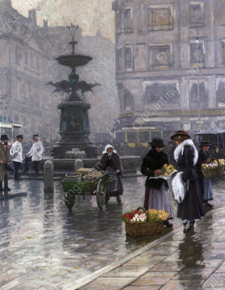 The Storkespringvandet in Amagertorv by Paul Gustave Fischer - Hand-Painted Oil Painting Reproduction