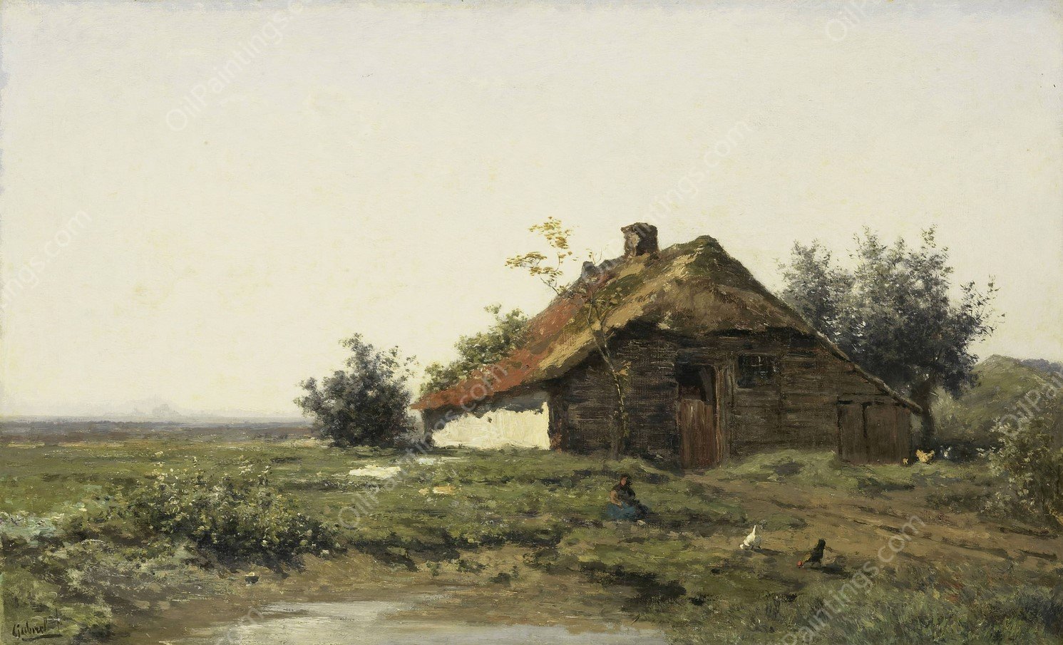 Farm in the Open Fields  by Paul Joseph Constantin Gabriel - Hand-Painted Oil Painting Reproduction