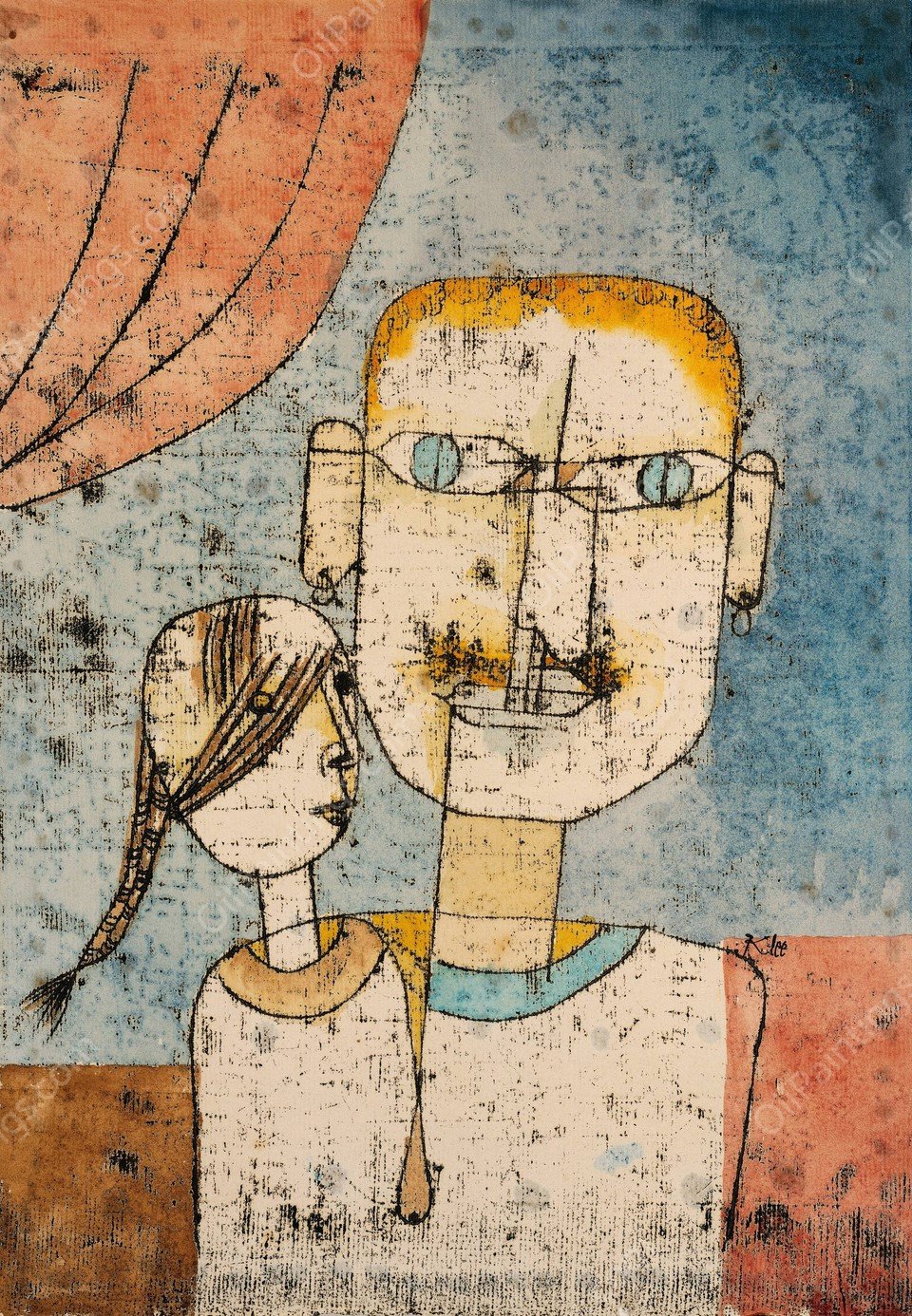 Adam and Little Eve  by Paul Klee - Hand-Painted Oil Painting Reproduction