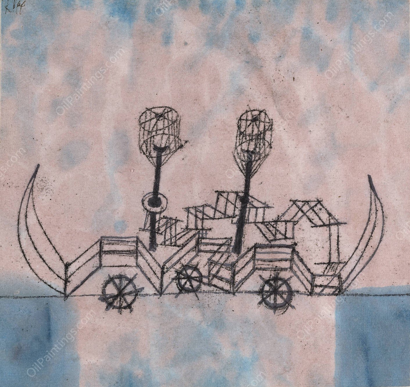 Alter Dampfer  by Paul Klee - Hand-Painted Oil Painting Reproduction