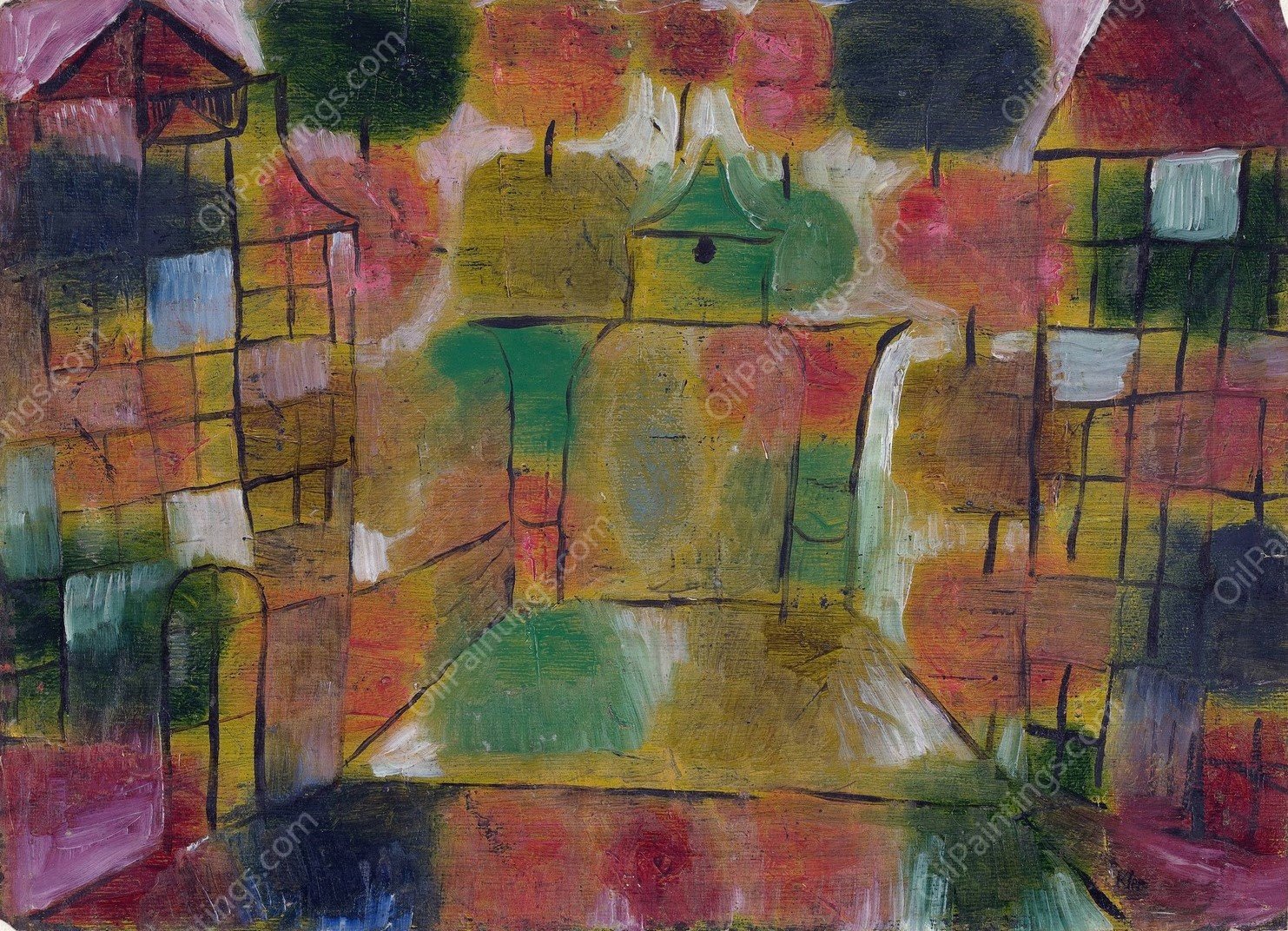 Baum und Architektur-Rhythmen  by Paul Klee - Hand-Painted Oil Painting Reproduction
