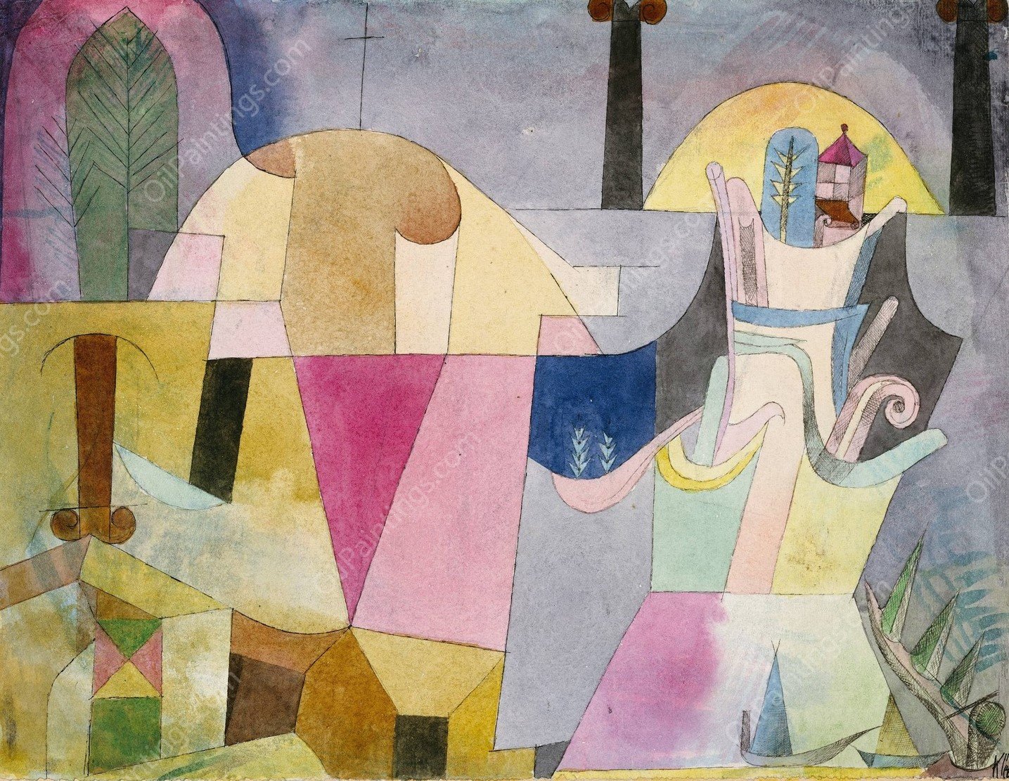 Black Columns in a Landscape  by Paul Klee - Hand-Painted Oil Painting Reproduction