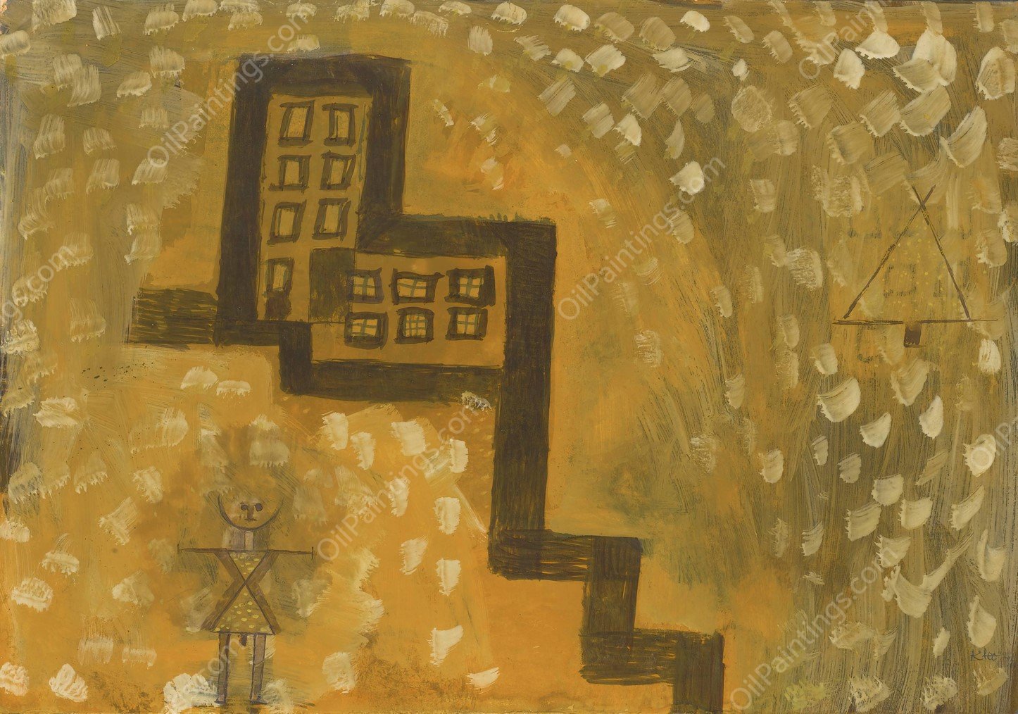 Das Haus In Der HOhe  by Paul Klee - Hand-Painted Oil Painting Reproduction