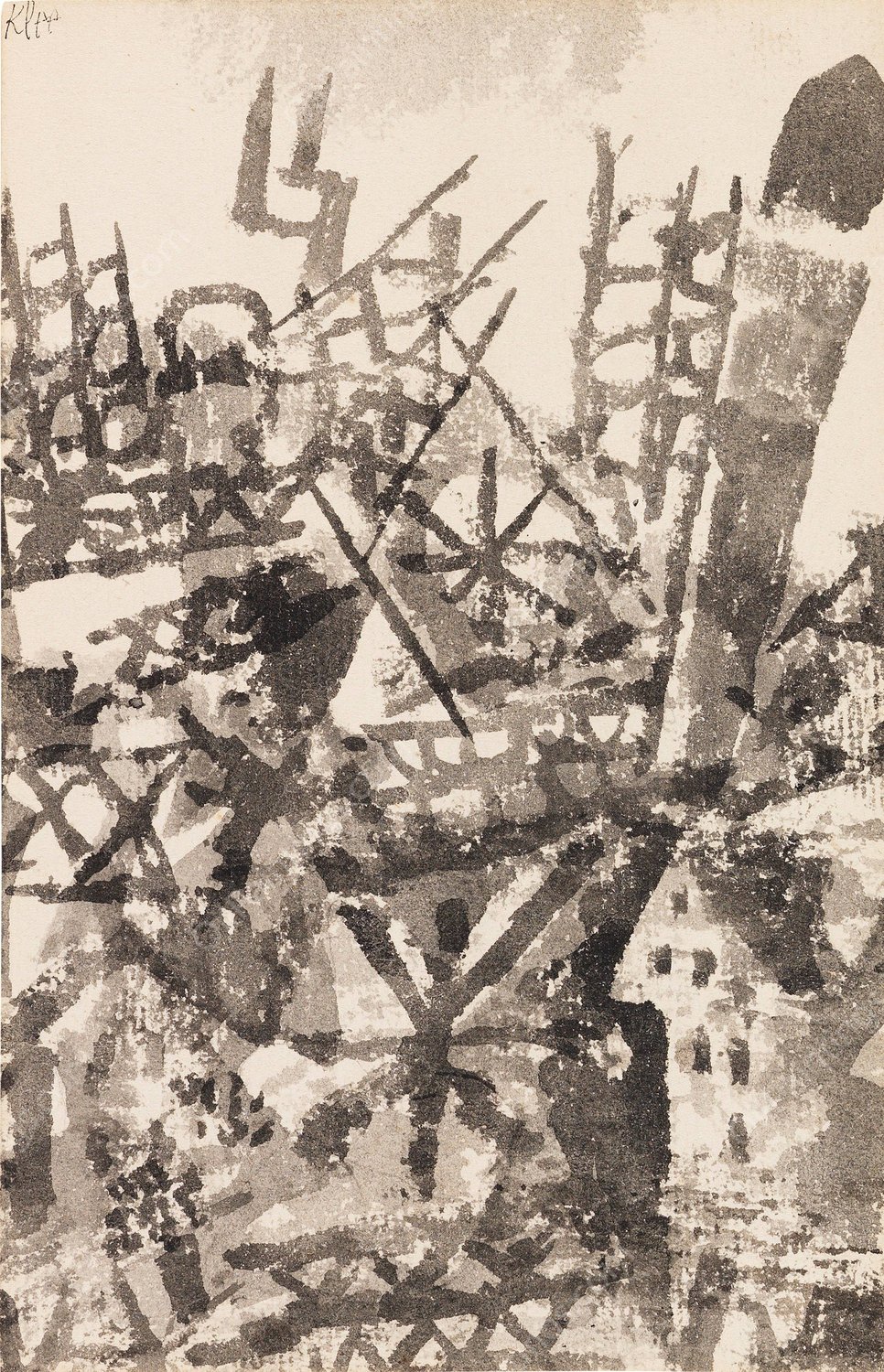 Der Krieg schreitet uber eine Ortschaft  by Paul Klee - Hand-Painted Oil Painting Reproduction