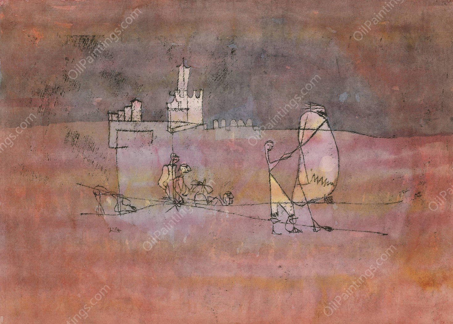 Episode Before an Arab Town  by Paul Klee - Hand-Painted Oil Painting Reproduction