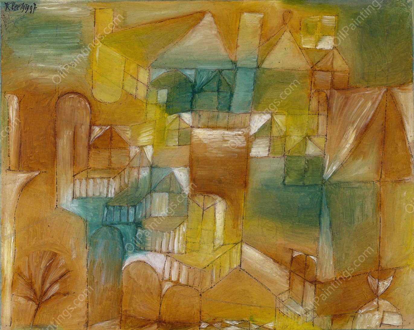 Facade Brown-Green  by Paul Klee - Hand-Painted Oil Painting Reproduction