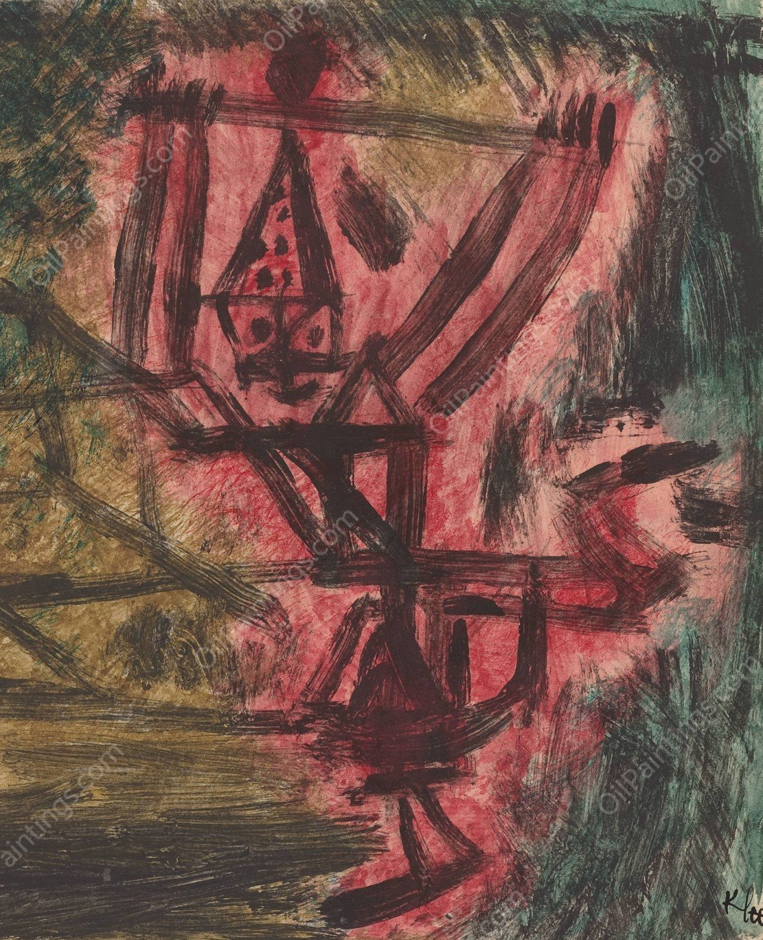 Feuer Clown I  by Paul Klee - Hand-Painted Oil Painting Reproduction