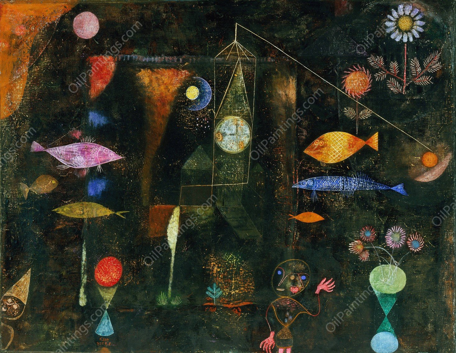 Fish Magic  by Paul Klee - Hand-Painted Oil Painting Reproduction