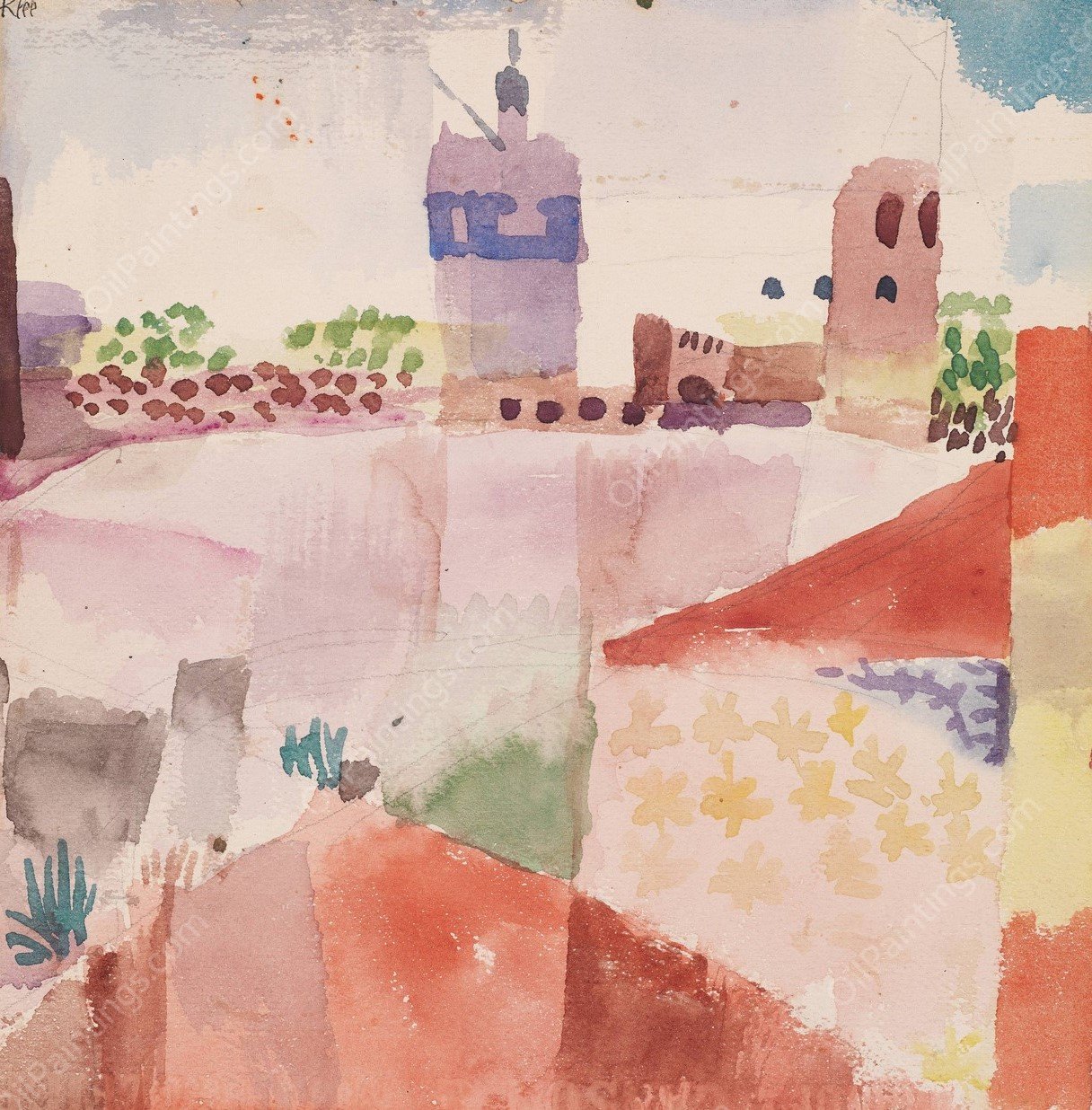 Hammamet with Its Mosque  by Paul Klee - Hand-Painted Oil Painting Reproduction