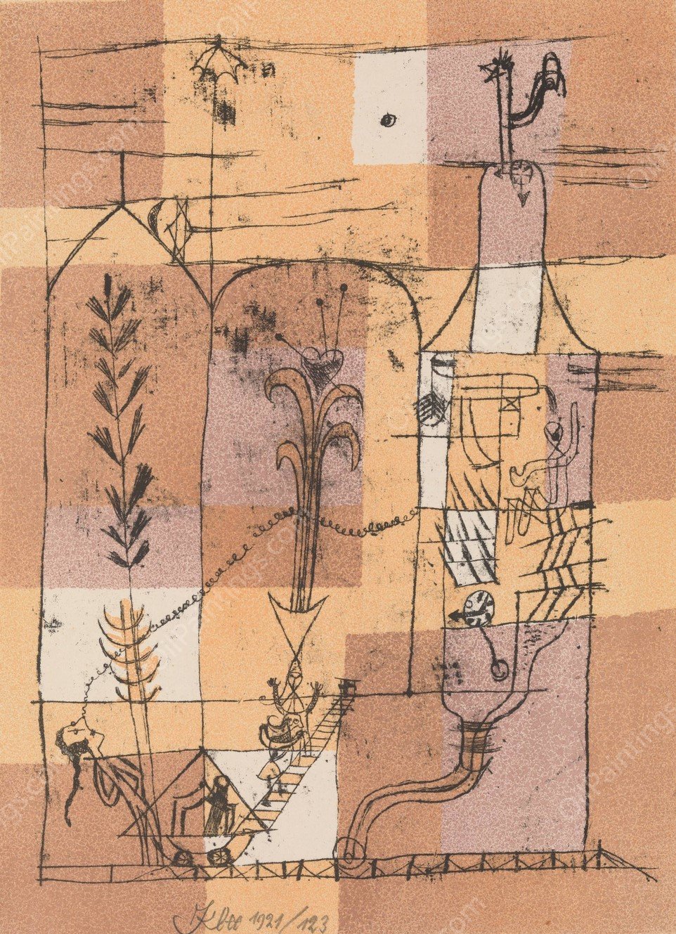 Hoffmannesque Scene  by Paul Klee - Hand-Painted Oil Painting Reproduction