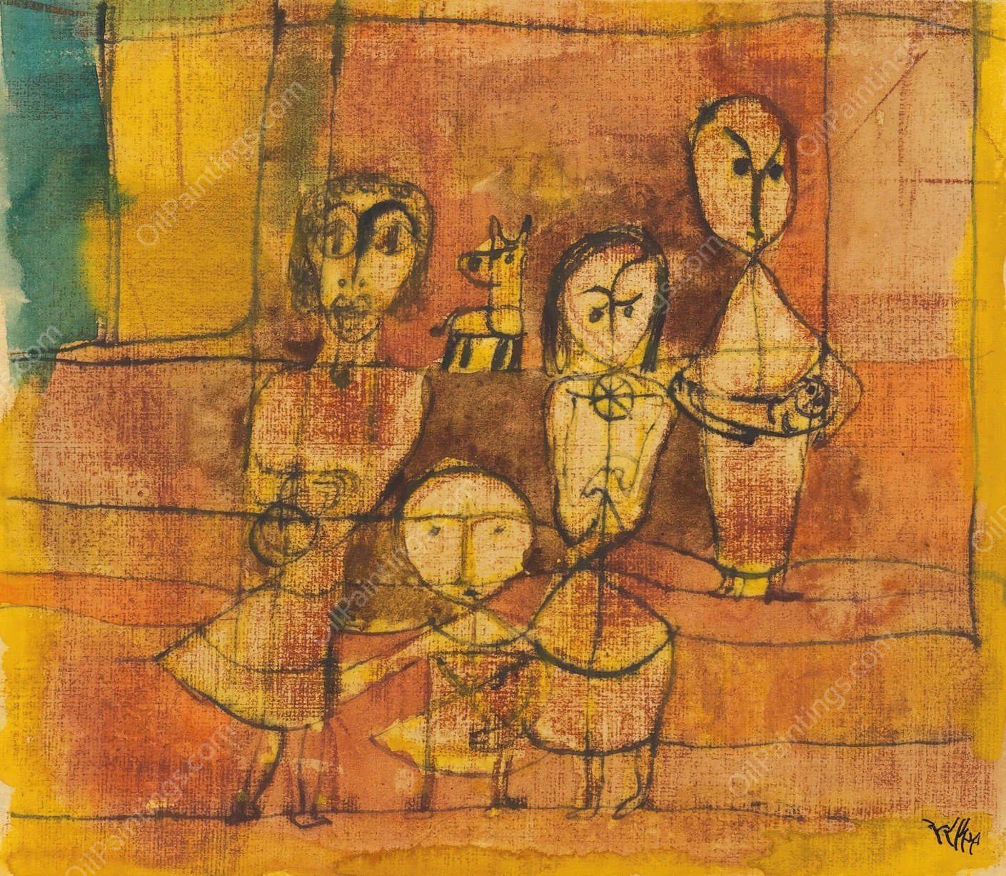 Kinder Und Hund  by Paul Klee - Hand-Painted Oil Painting Reproduction