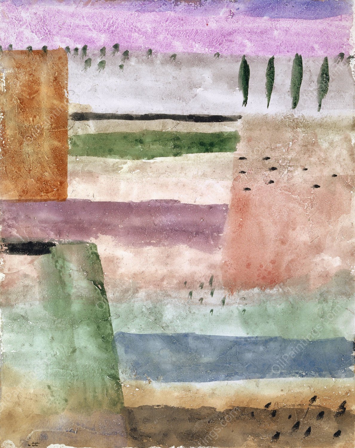 Landscape with Poplars  by Paul Klee - Hand-Painted Oil Painting Reproduction