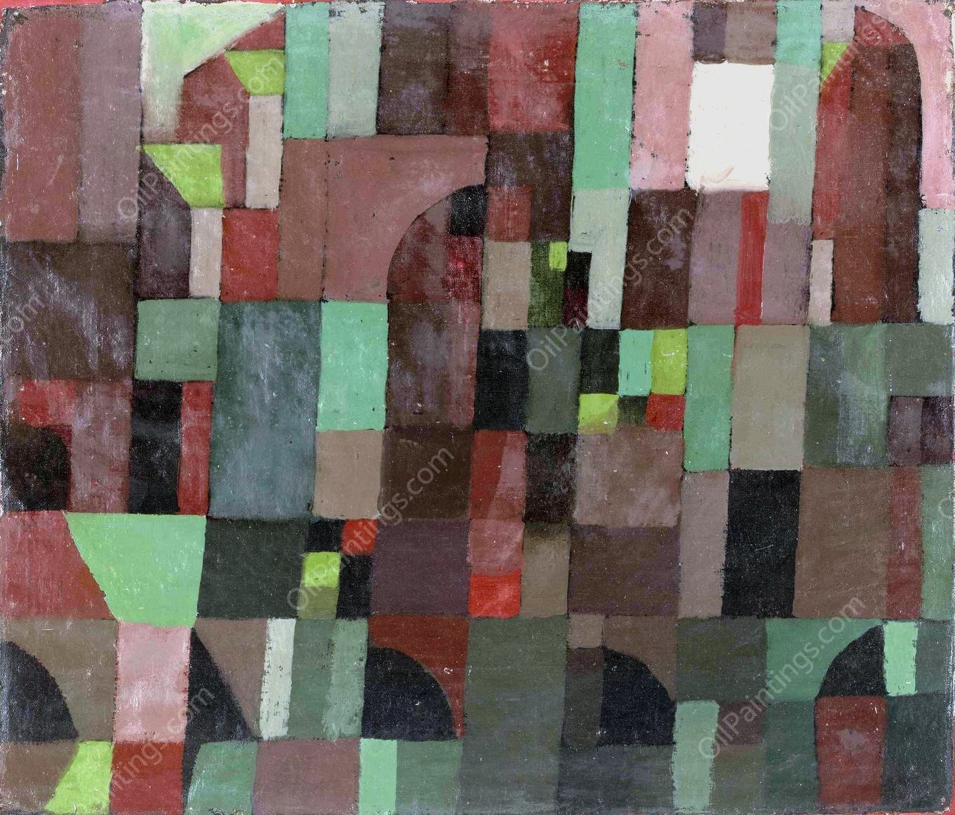 Red, Green Architecture  by Paul Klee - Hand-Painted Oil Painting Reproduction