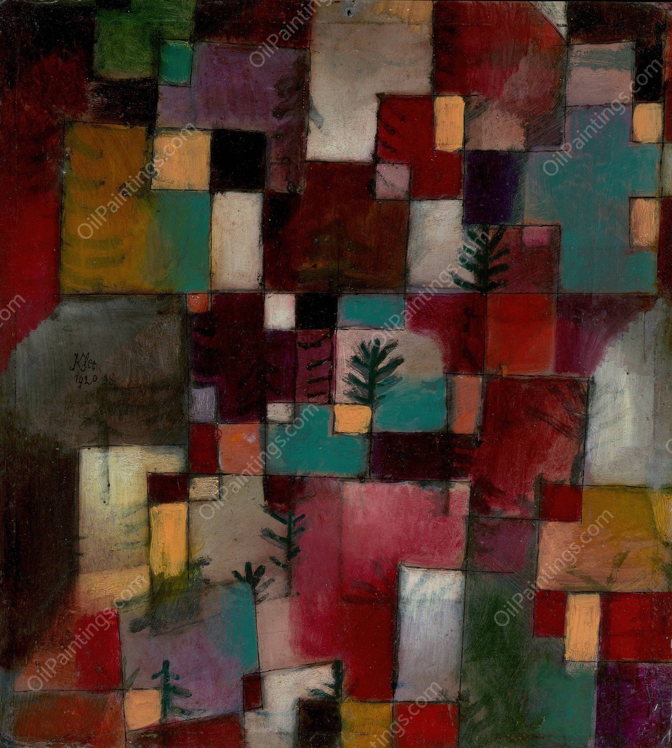 Redgreen and Violet-Yellow Rhythms  by Paul Klee - Hand-Painted Oil Painting Reproduction