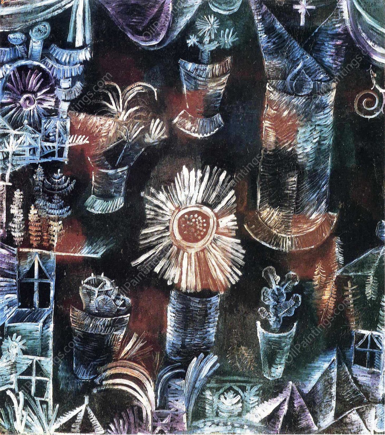 Still Life with Thistle Bloom by Paul Klee - Hand-Painted Oil Painting Reproduction