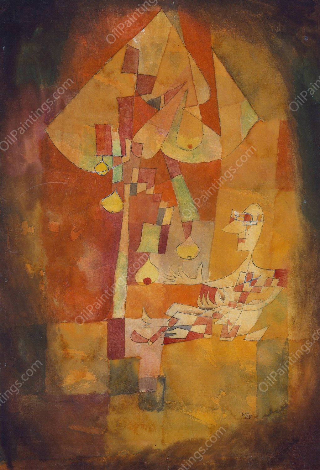 The Man Under the Pear Tree  by Paul Klee - Hand-Painted Oil Painting Reproduction