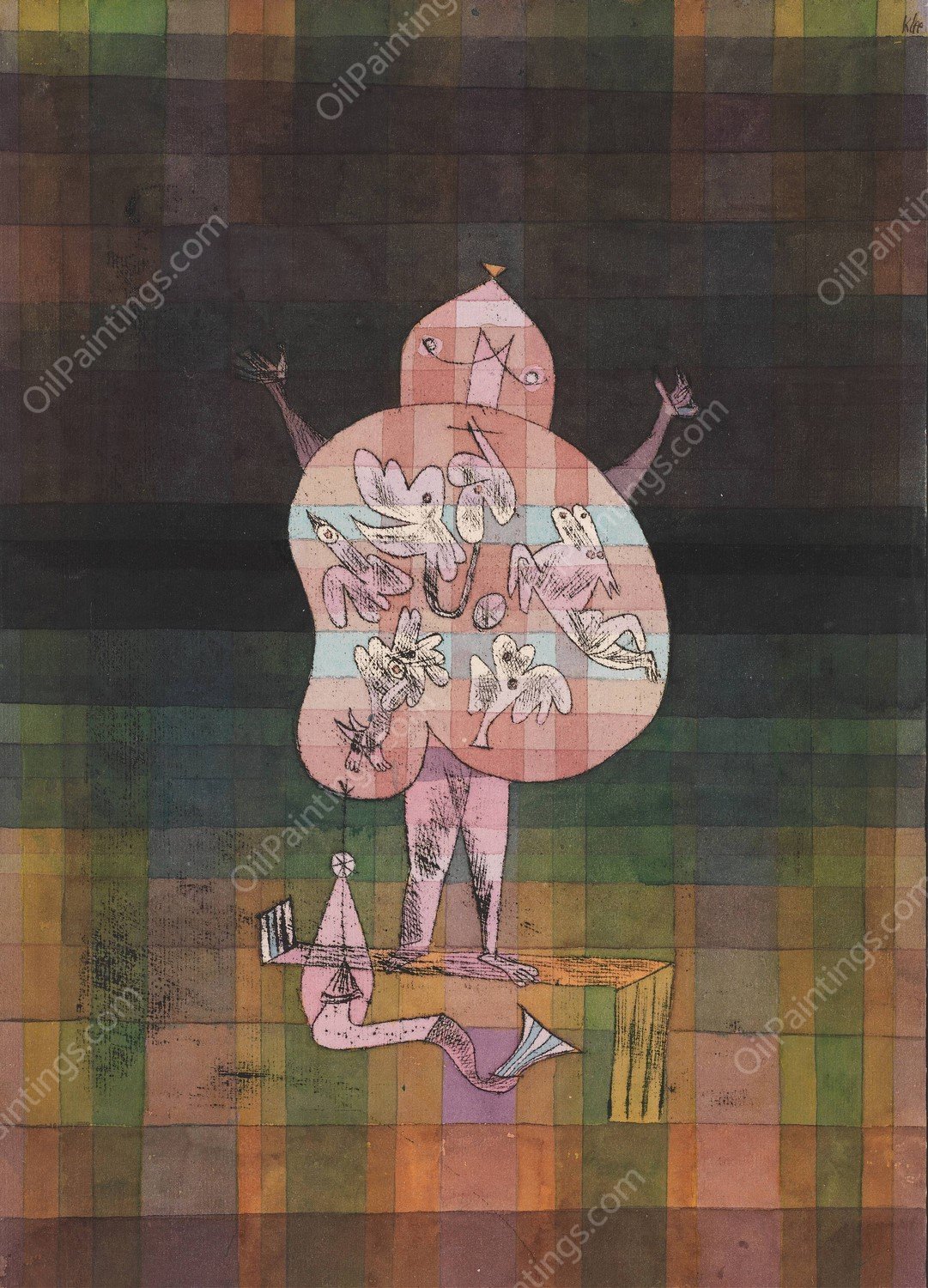 Ventriloquist and Crier in the Moor  by Paul Klee - Hand-Painted Oil Painting Reproduction