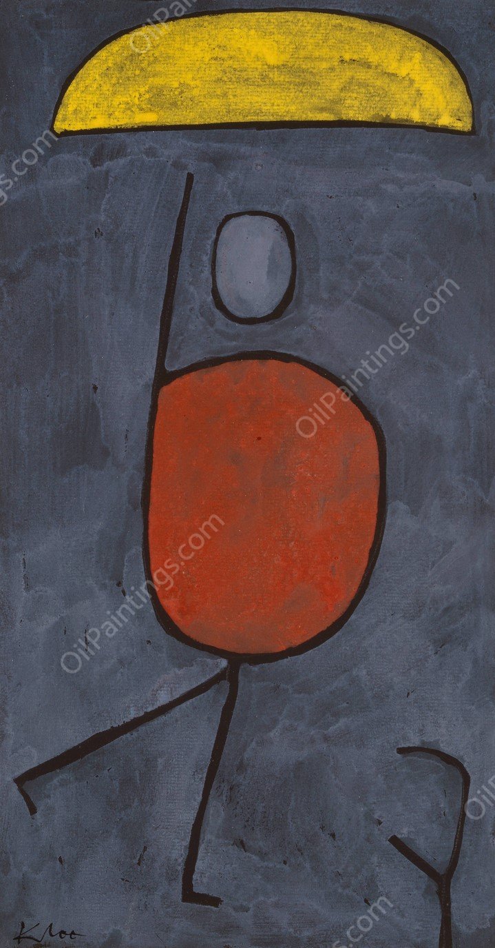 With an Umbrella  by Paul Klee - Hand-Painted Oil Painting Reproduction