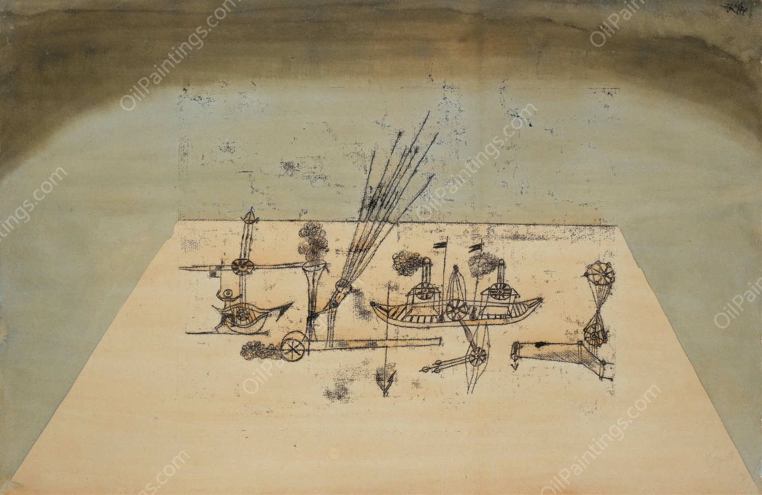 Yellow Harbor  by Paul Klee - Hand-Painted Oil Painting Reproduction