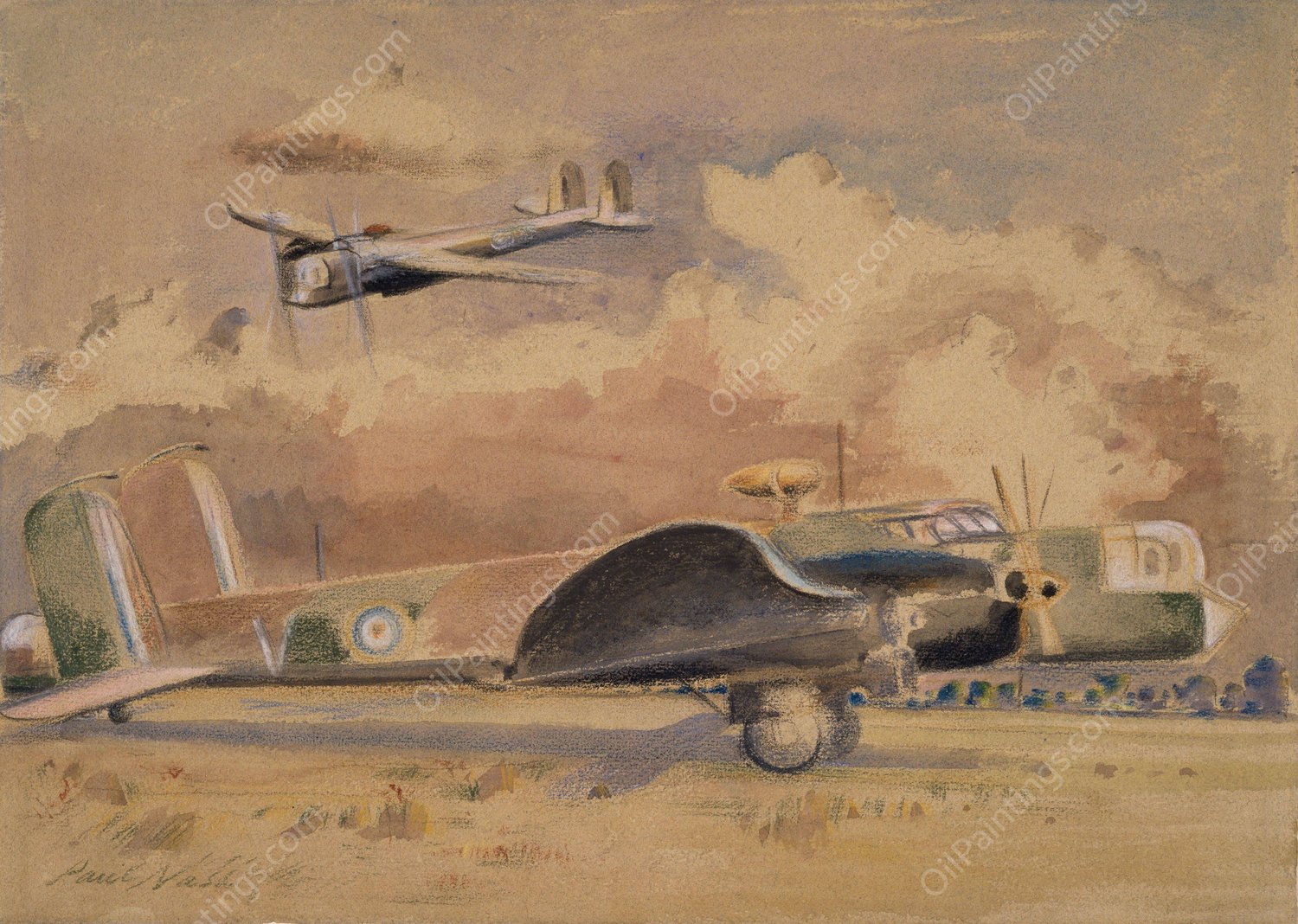 Whitley Bombers Sunning  by Paul Nash - Hand-Painted Oil Painting Reproduction