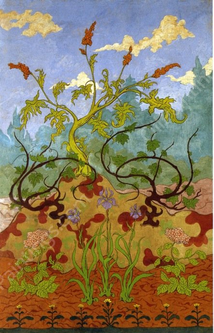 Four Decorative Panels: Iris and Large Yellow and Mauve Flowers by Paul Ranson - Hand-Painted Oil Painting Reproduction