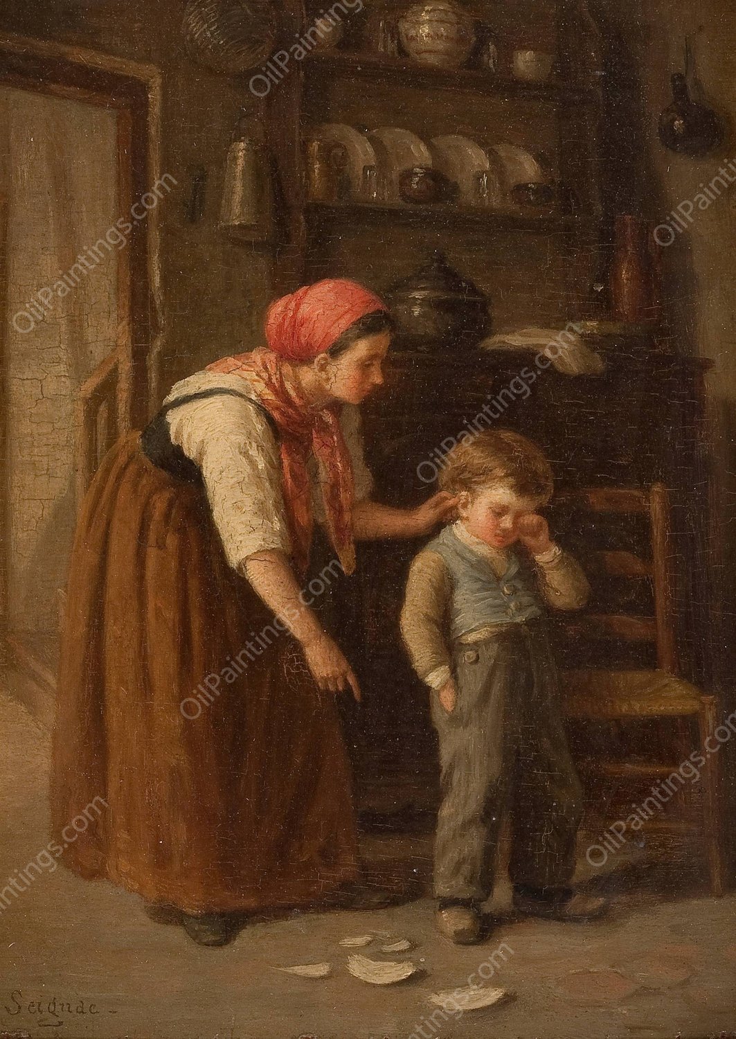 The Broken Dish by Paul Seignac - Hand-Painted Oil Painting Reproduction