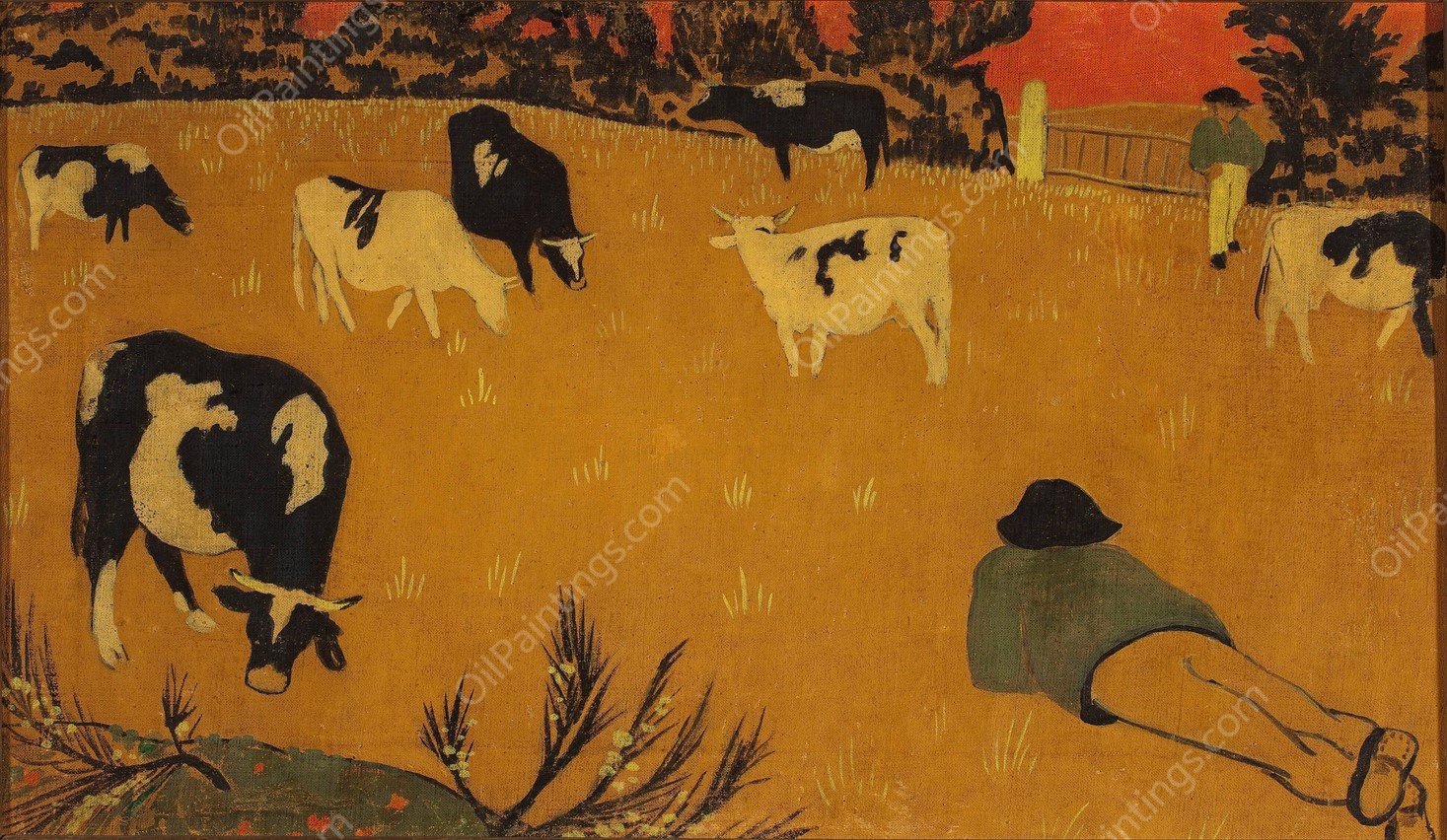 Breton panel with cows  by Paul Serusier - Hand-Painted Oil Painting Reproduction