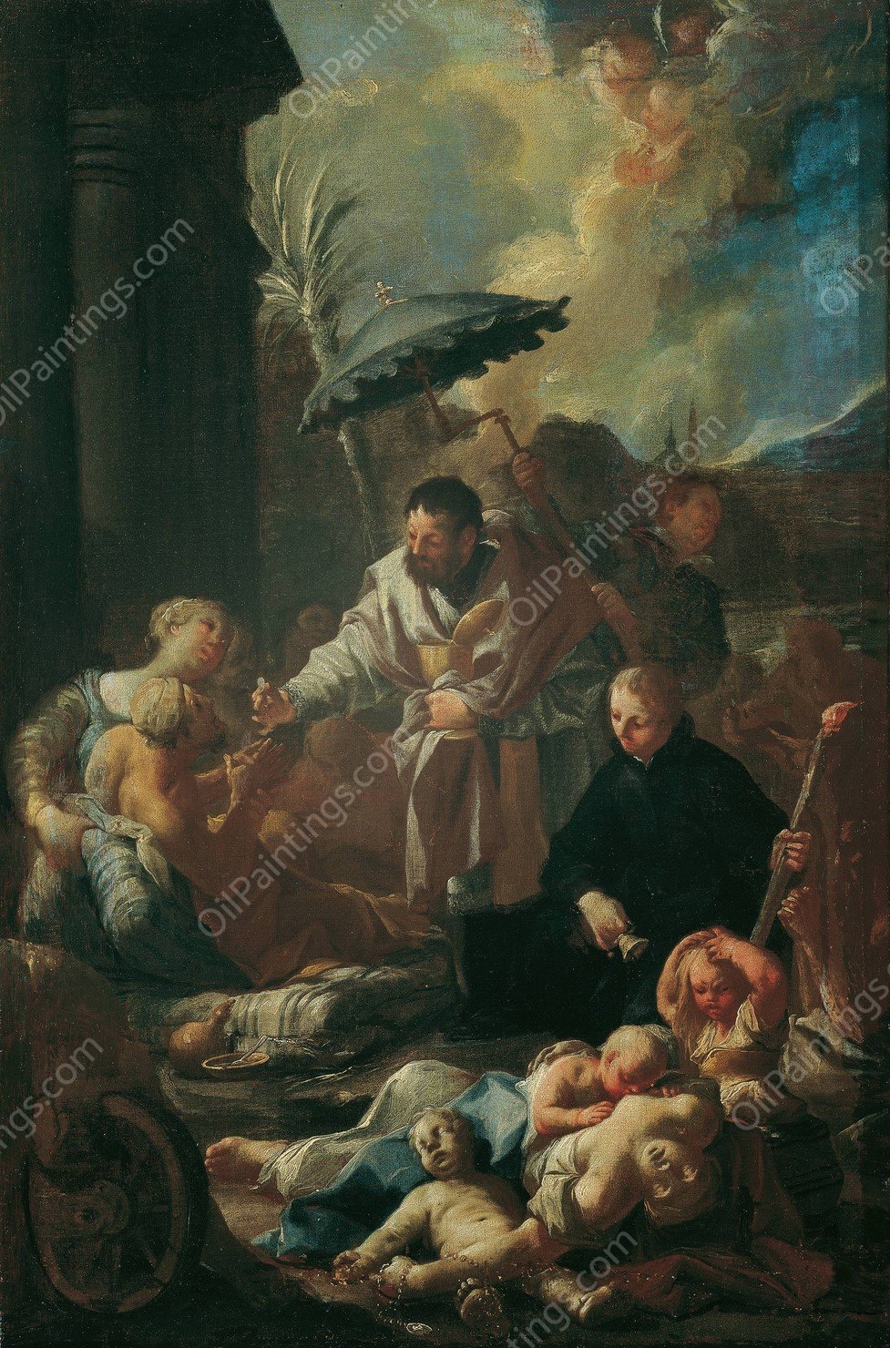 Der heilige Franz Xaver unter den Pestkranken in Goa  by Paul Troger - Hand-Painted Oil Painting Reproduction