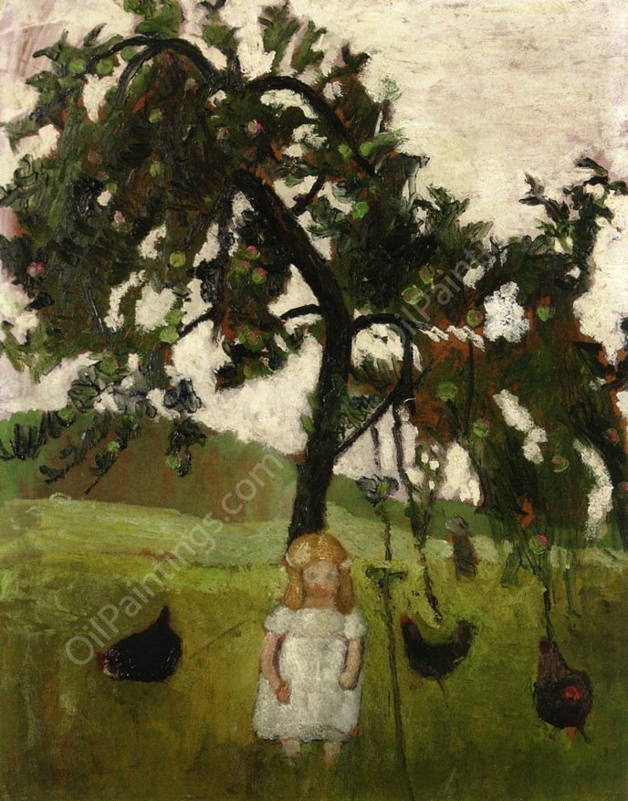 Elizabeth with Hens Under an Apple Tree by Paula Modersohn-Becker - Hand-Painted Oil Painting Reproduction