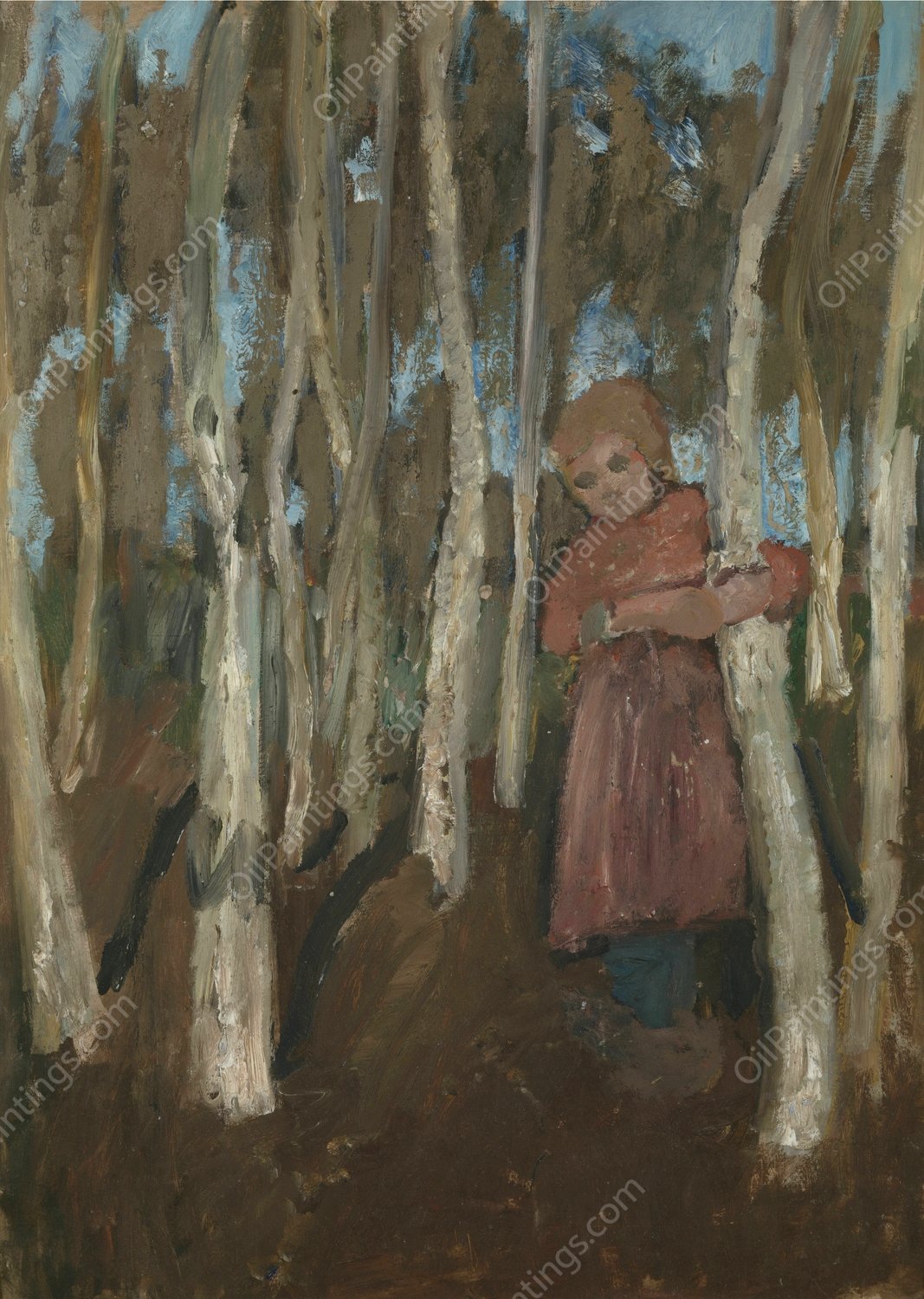 Girl in a Birch Forest  by Paula Modersohn-Becker - Hand-Painted Oil Painting Reproduction