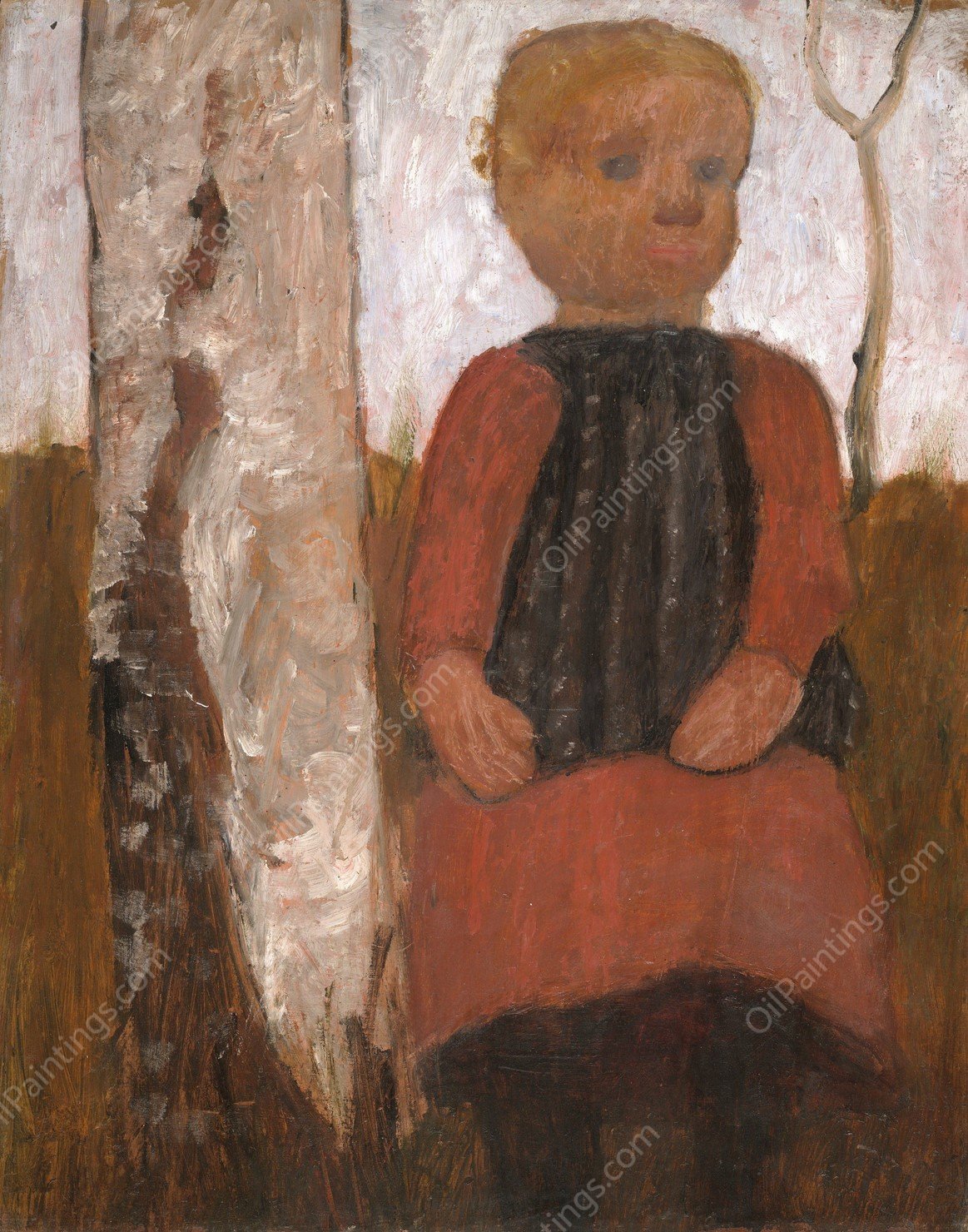 Girl in a red dress  by Paula Modersohn-Becker - Hand-Painted Oil Painting Reproduction