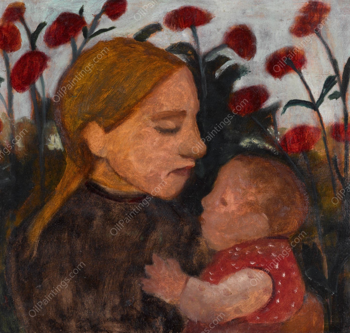 Girl with child by Paula Modersohn-Becker - Hand-Painted Oil Painting Reproduction