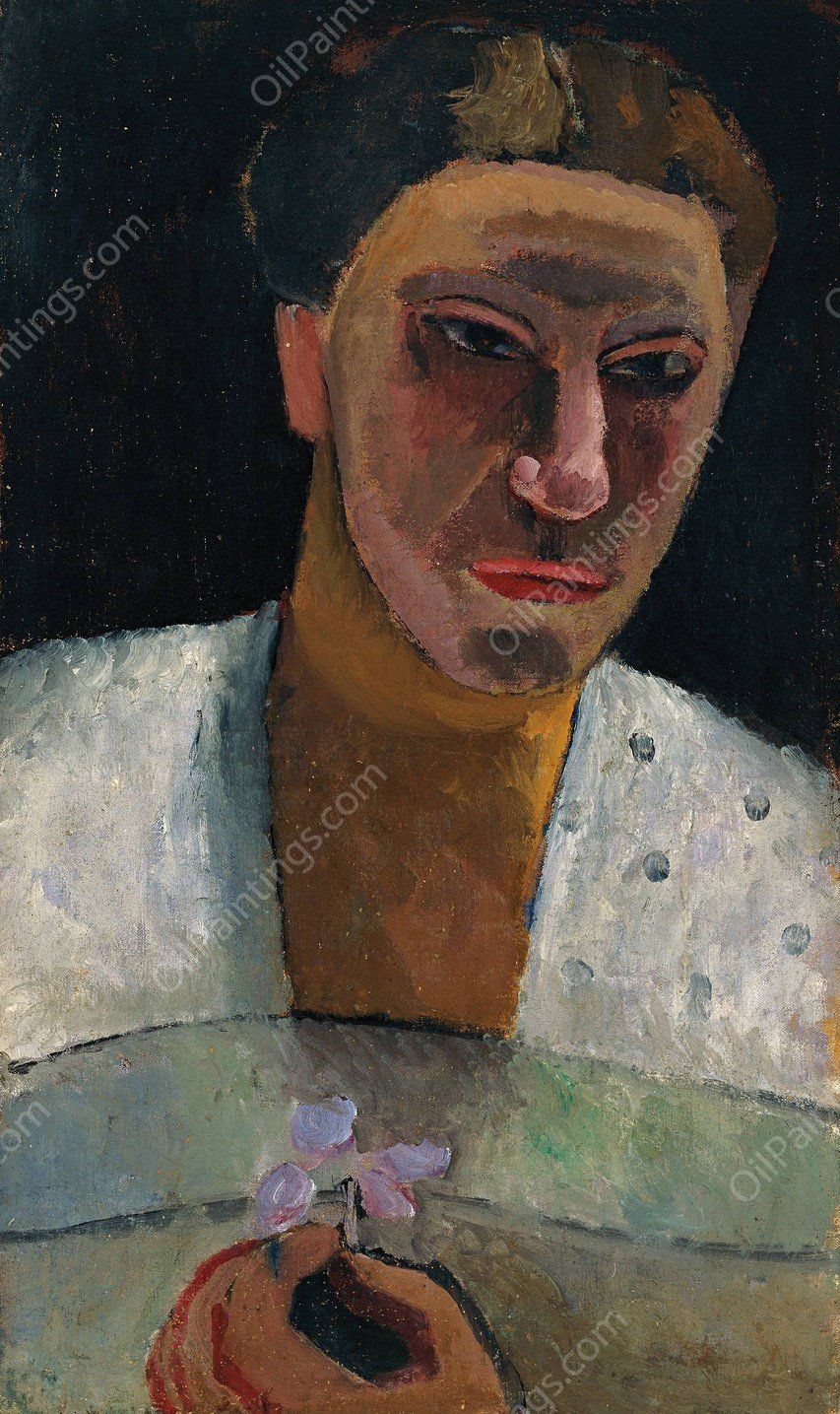 Half-length portrait of Lee Hoetger with flower  by Paula Modersohn-Becker - Hand-Painted Oil Painting Reproduction