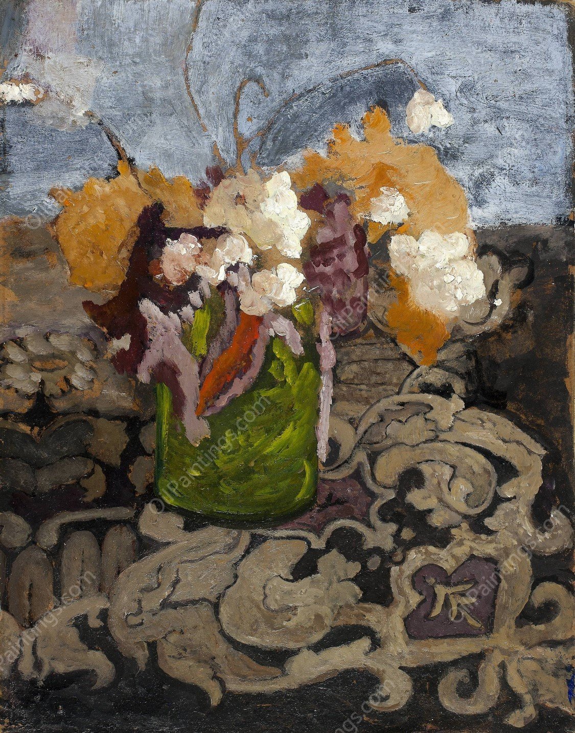 Still Life with Green Vase  by Paula Modersohn-Becker - Hand-Painted Oil Painting Reproduction
