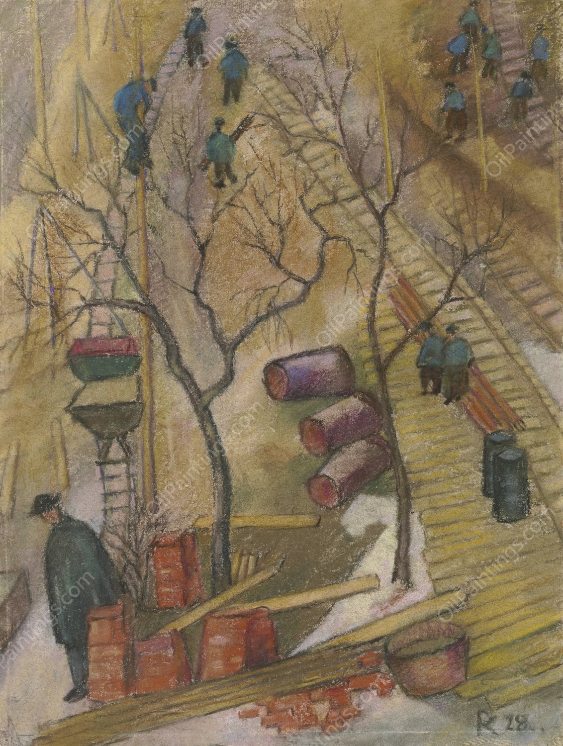 Bauplatz der I. G. Farben  by Pauline Kowarzik - Hand-Painted Oil Painting Reproduction