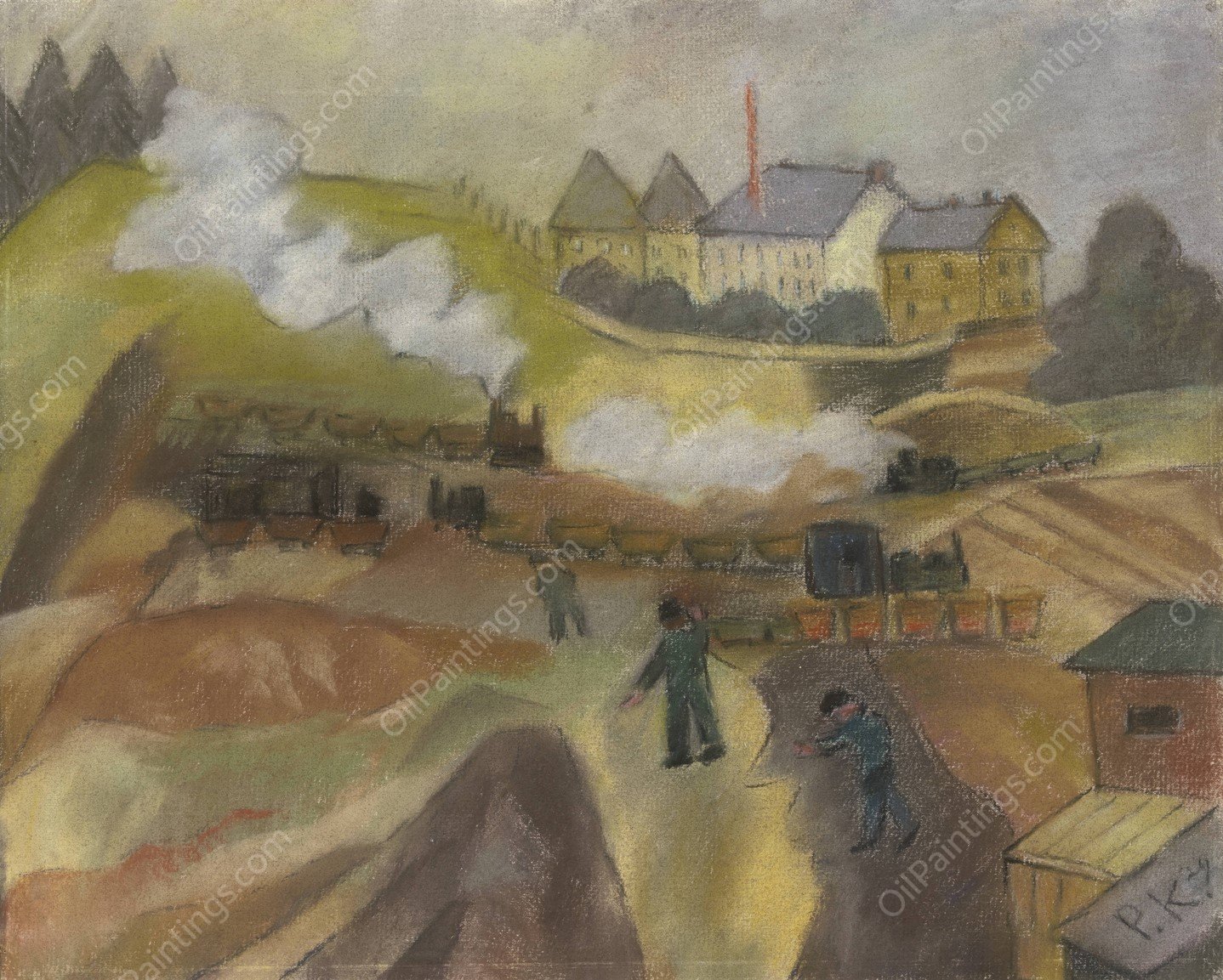 Bauplatz der I. G. Farben  by Pauline Kowarzik - Hand-Painted Oil Painting Reproduction