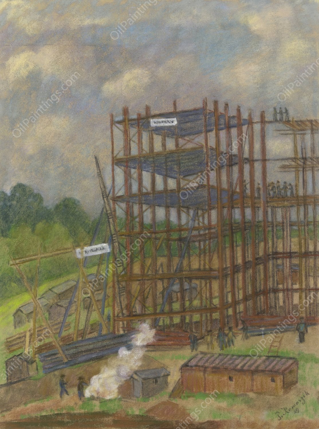 Bauplatz der I. G. Farben  by Pauline Kowarzik - Hand-Painted Oil Painting Reproduction