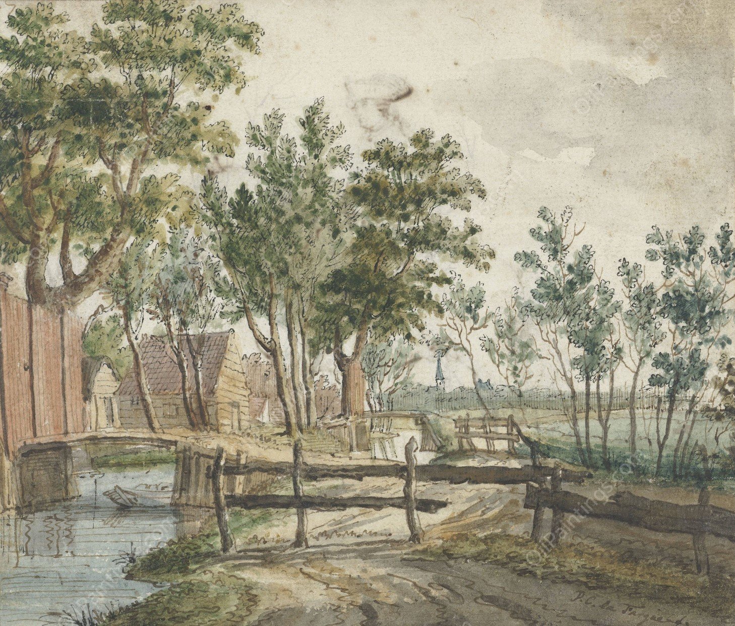 Landelijk vaart bij Voorburg  by Paulus Constantijn La Fargue - Hand-Painted Oil Painting Reproduction