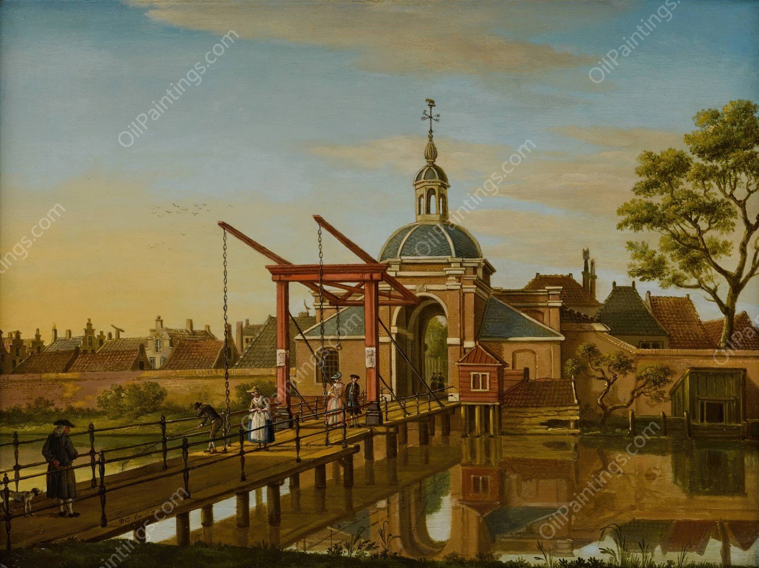 Leiden, a view of Koepoort, seen from the road to Zoeterwoude by Paulus Constantijn La Fargue - Hand-Painted Oil Painting Reproduction