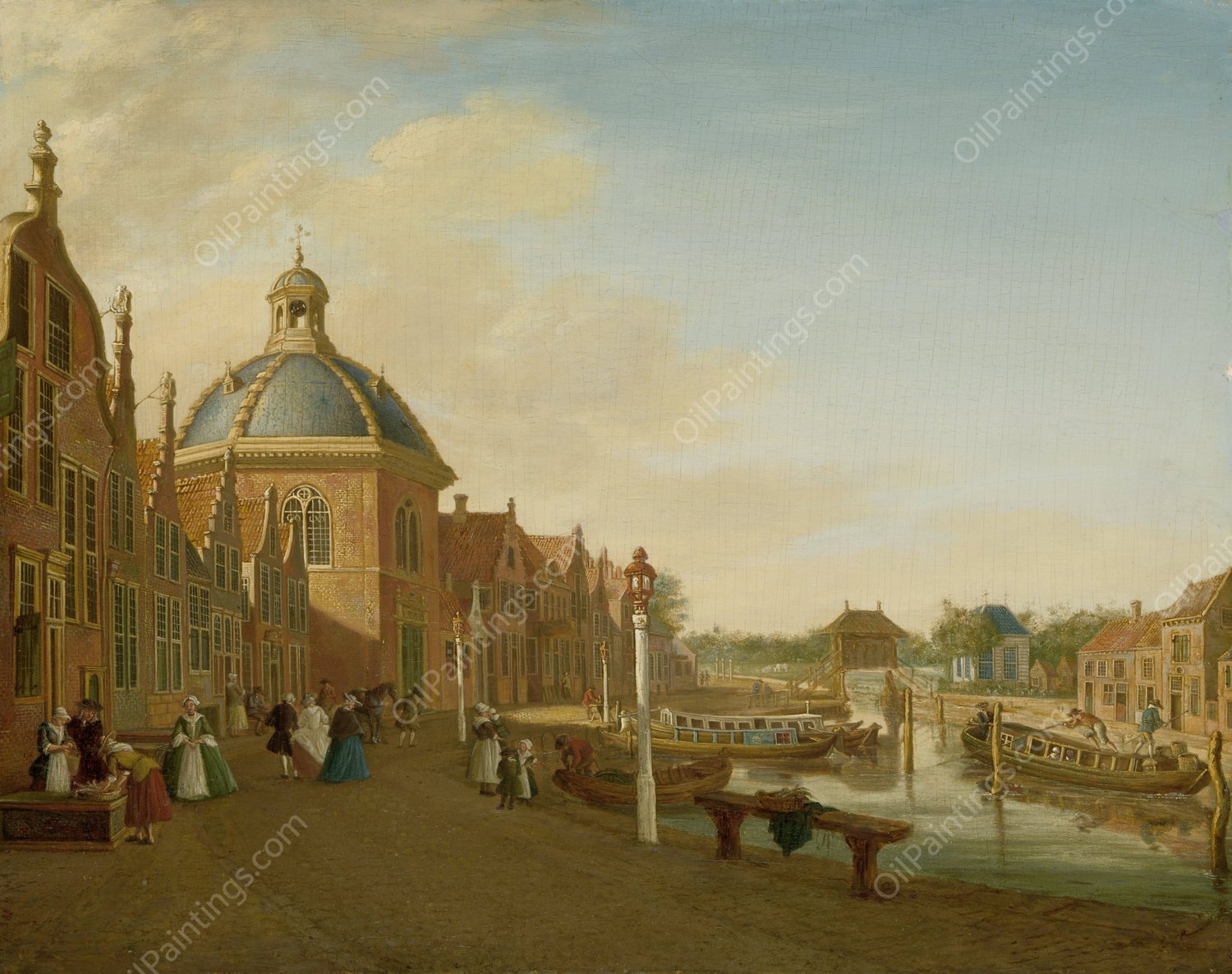 The Docking Basin in the Barge Canal in Leidschendam  by Paulus Constantijn La Fargue - Hand-Painted Oil Painting Reproduction