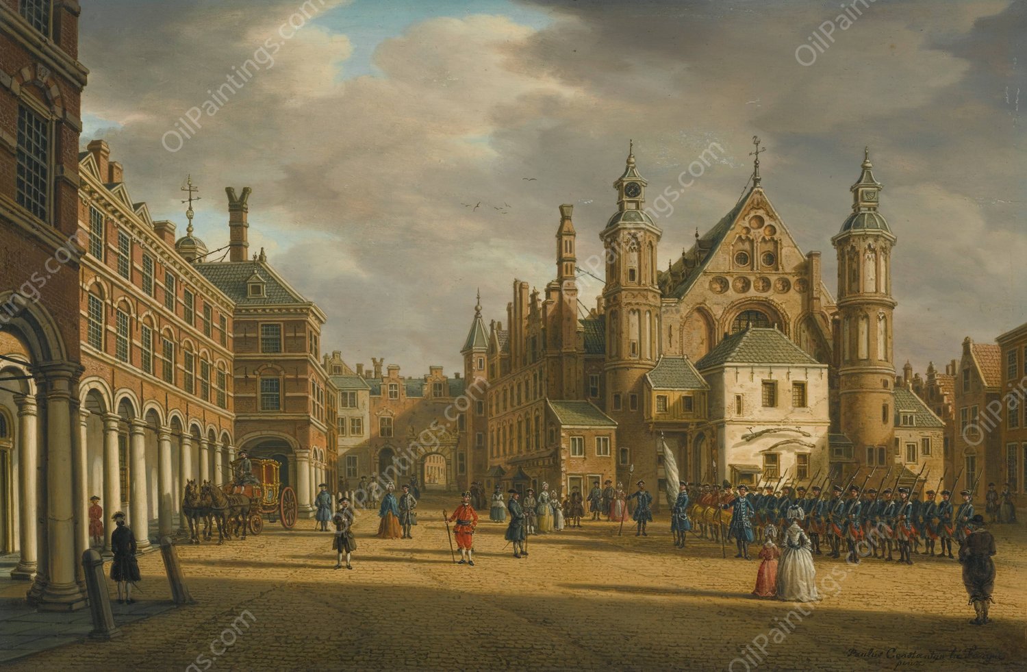 The Hague, A View Of The Binnenhof Looking North With The Ridderzaal by Paulus Constantijn La Fargue - Hand-Painted Oil Painting Reproduction