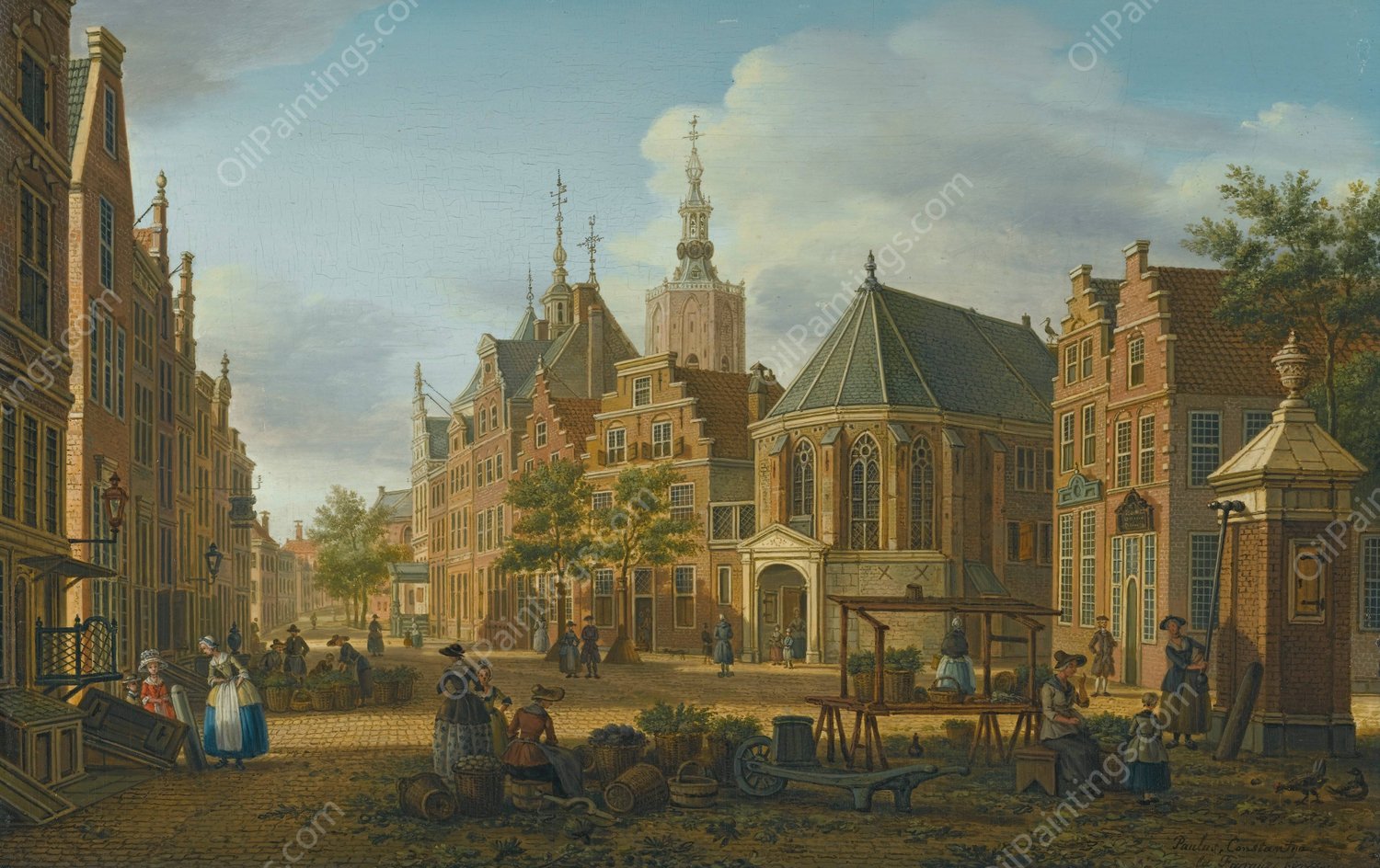 The Hague, A View Of The Groenmarkt Near The Westeinde Looking West by Paulus Constantijn La Fargue - Hand-Painted Oil Painting Reproduction