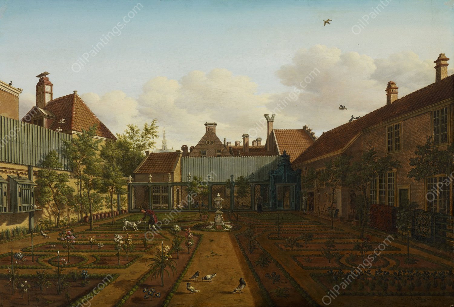 View of a Town House Garden in The Hague  by Paulus Constantijn La Fargue - Hand-Painted Oil Painting Reproduction