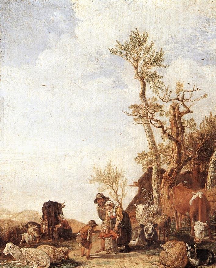Peasant Family with Animals by Paulus Potter - Hand-Painted Oil Painting Reproduction