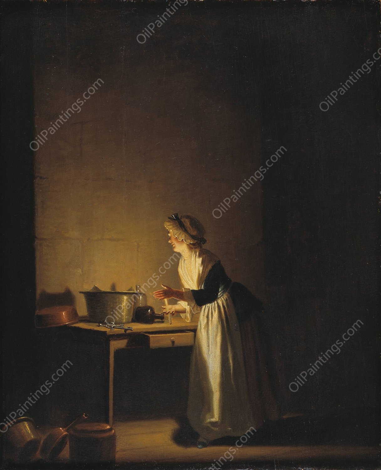 Kitchen Scene by Pehr Hillestrom - Hand-Painted Oil Painting Reproduction