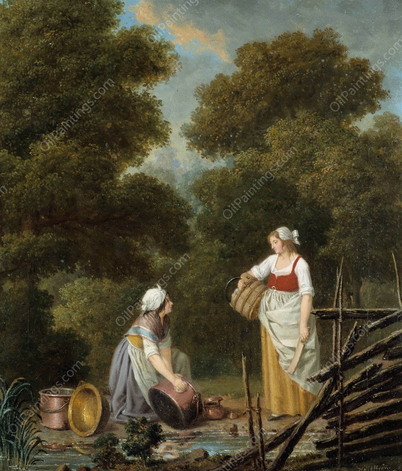 Two Maid-Servants at a Brook by Pehr Hillestrom - Hand-Painted Oil Painting Reproduction